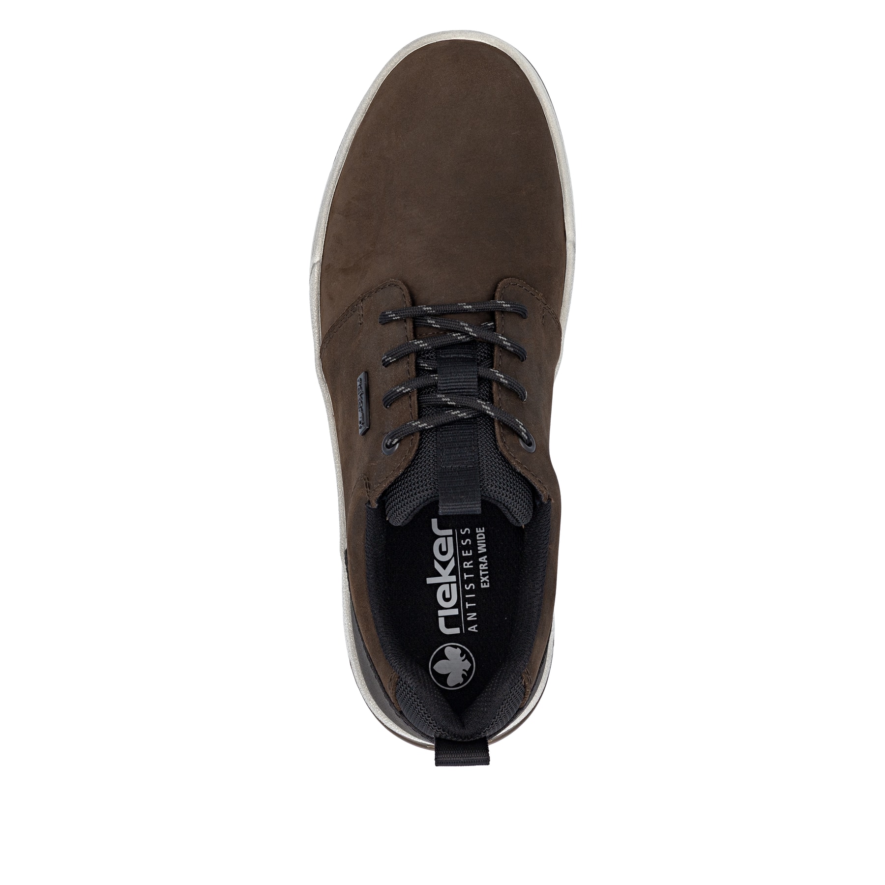 Dunkelbraune Rieker Herren Sneaker Low 36005-25 aus Rauleder. Schuh von oben.