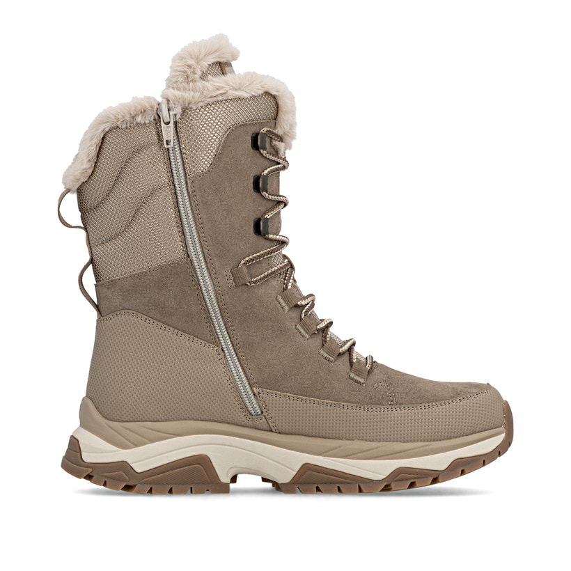 Beige Rieker Damen Schnürstiefel W3972-64 mit griffiger Fiber-Grip Sohle. Schuh Innenseite.