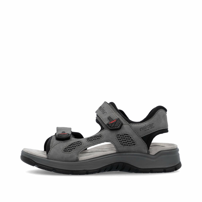 Graue Rieker Herren Trekkingsandalen 26955-42 mit einem Klettverschluss. Schuh Außenseite.