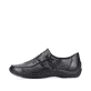 Schwarze Rieker Damen Slipper L1751-00 mit einem Gummizug. Schuh Außenseite.