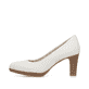 Weiße Rieker Pumps 41560-81 aus Glattleder mit einer griffigen Sohle. Schuh Außenseite.