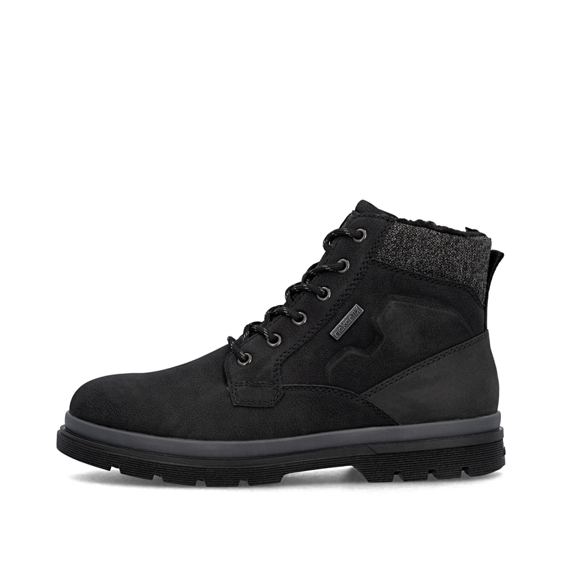 Schwarze Rieker Herren Schnürstiefel F7010-00 mit wasserabweisender TEX-Membran. Schuh Außenseite.