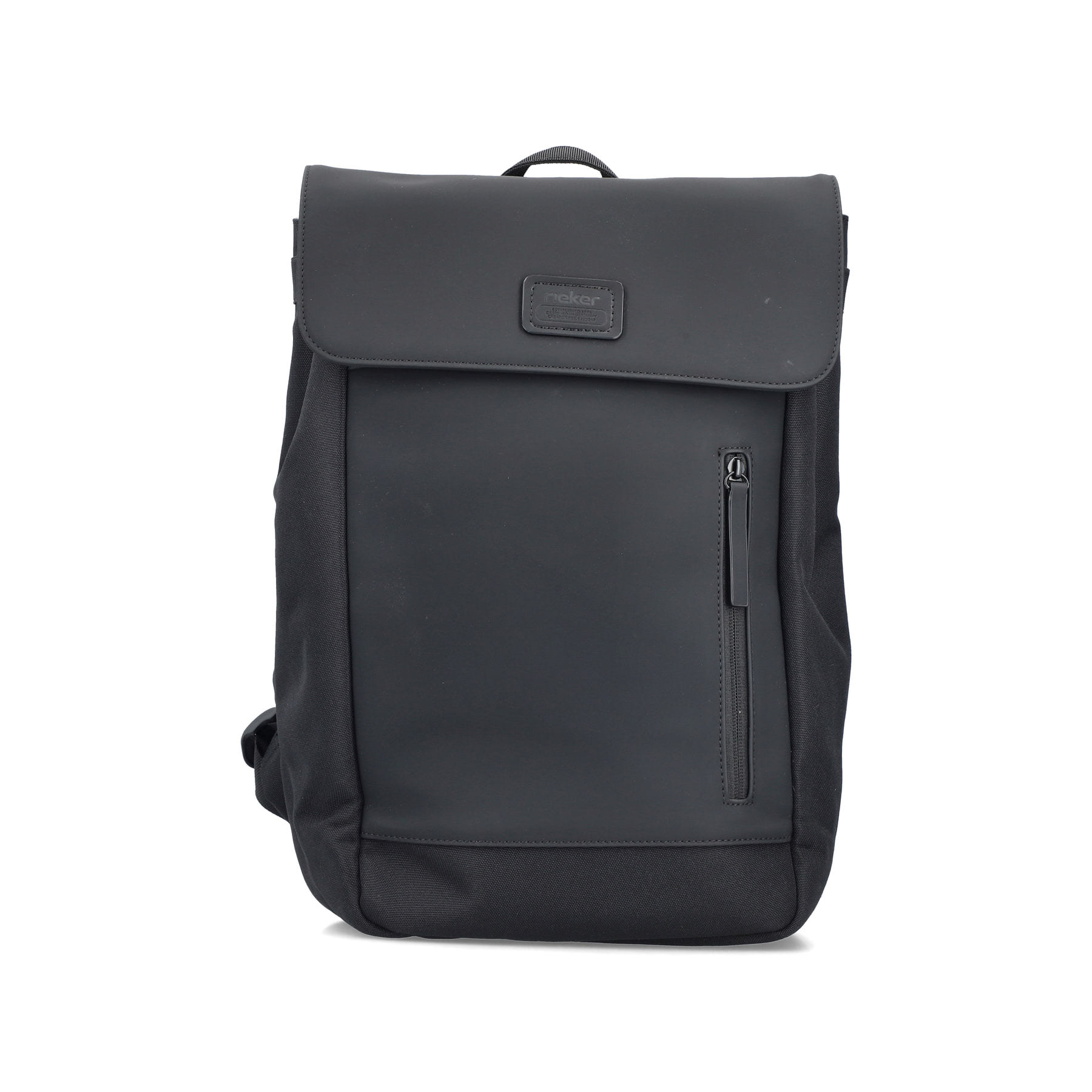 Sac à dos Rieker H5100-01 noir avec fermeture velcro, compartiment rembourré pour ordinateur portable et bretelles ajustable. Devant.