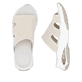 Beige vegane Rieker Damen Pantoletten W3150-60 mit einem Gummizug. Schuh von oben, liegend.
