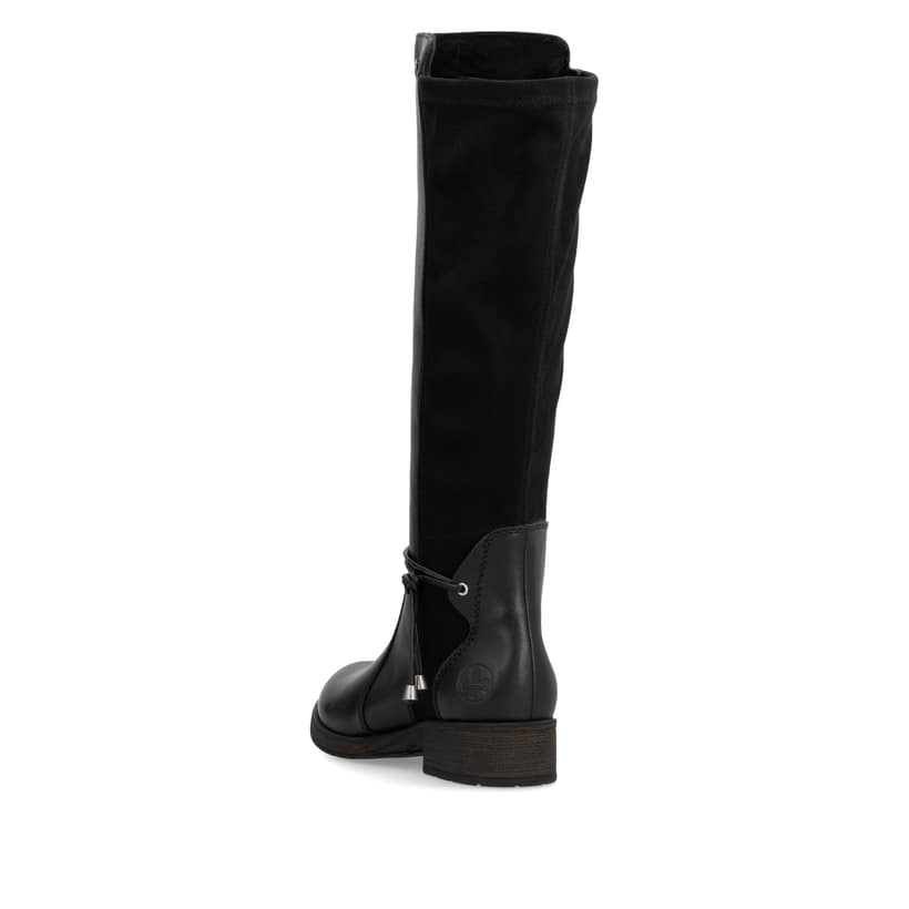 Schwarze Rieker Damen Hochschaftstiefel Z9564-00 aus Glattleder. Schuh von hinten.