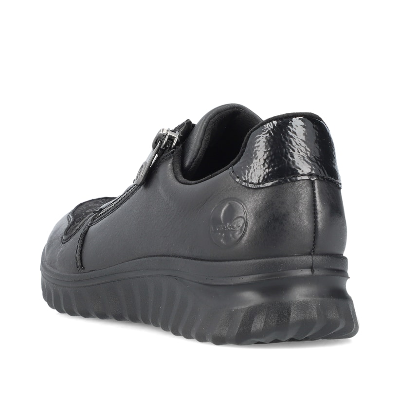 Zartrosane vegane Rieker Damen Loafer 58955-31 mit einem Elastikeinsatz. Schuh Außenseite gespiegelt.