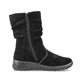 
Tiefschwarze Rieker Damen Kurzstiefel Z68M1-01 mit einer schockabsorbierenden Sohle. Schuh seitlich schräg