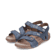Blaue Rieker Damen Riemchensandalen 61402-12 mit einem Klettverschluss. Schuhpaar seitlich schräg.