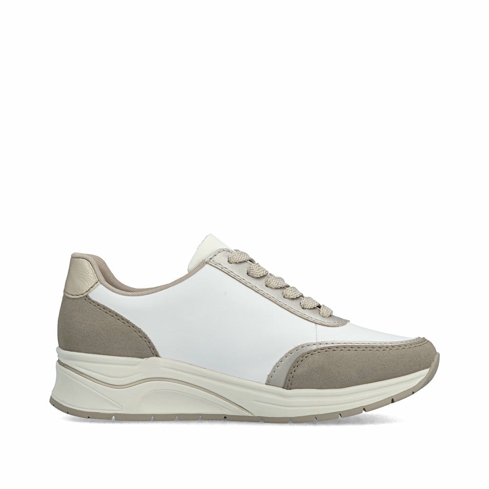 Chaussures à lacets Rieker blanches femme N9504-80 avec fermeture éclair. Côté intérieur de la chaussure.