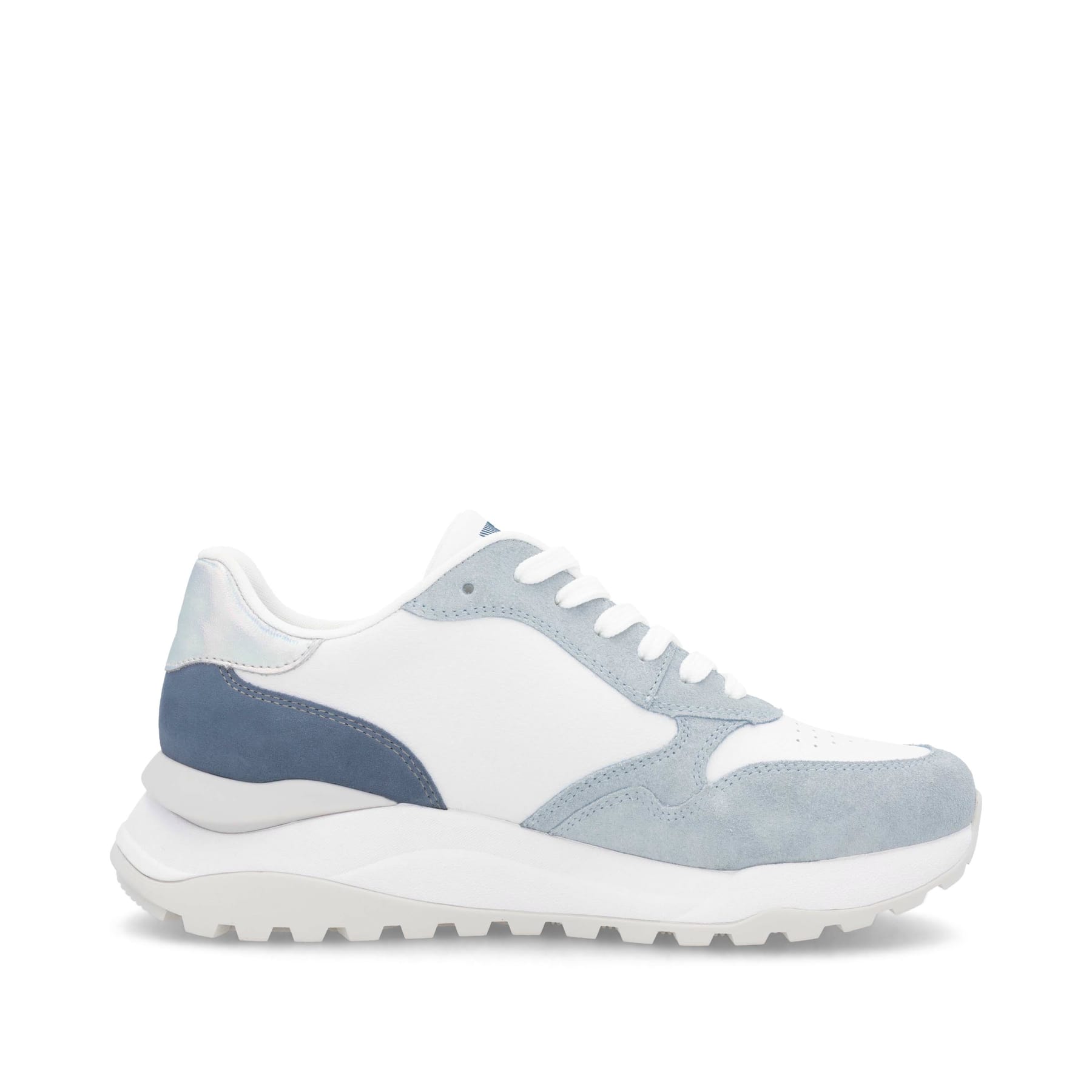 Baskets basses Rieker blanches pour femme W2500-80 avec lacets. Intérieur de la chaussure.