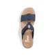 Marineblaue Rieker Damen Pantoletten V0620-14 mit einem Klettverschluss. Schuh von oben.