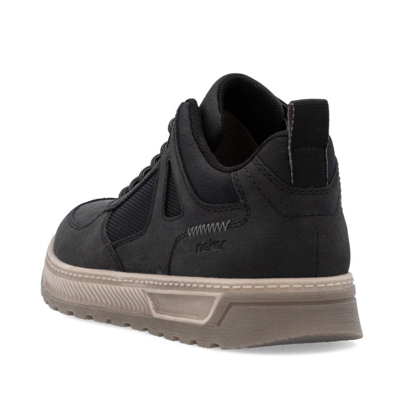 Schwarze Rieker Herren Schnürschuhe 37004-00 mit einem Reißverschluss. Schuh von hinten.