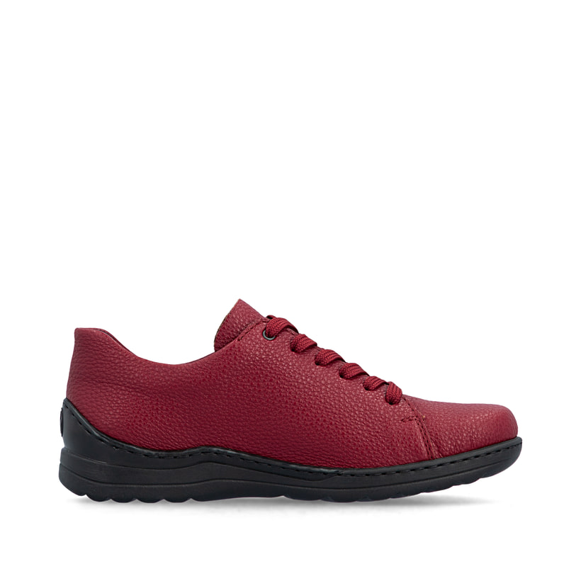 Chaussures à lacets Rieker rouges femmes 48901-35 avec fermeture éclair. Côté intérieur de la chaussure.