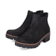 Schwarze Rieker Damen Chelsea Boots 79265-00 mit einem Gummizug. Schuhpaar seitlich schräg.