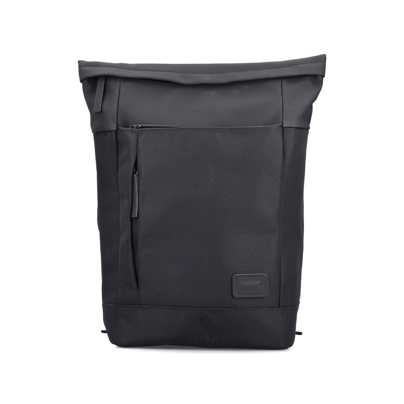 Sac à dos Rieker H5101-02 noir avec fermeture éclair, compartiment rembourré pour ordinateur portable et bretelles ajustable. Devant.