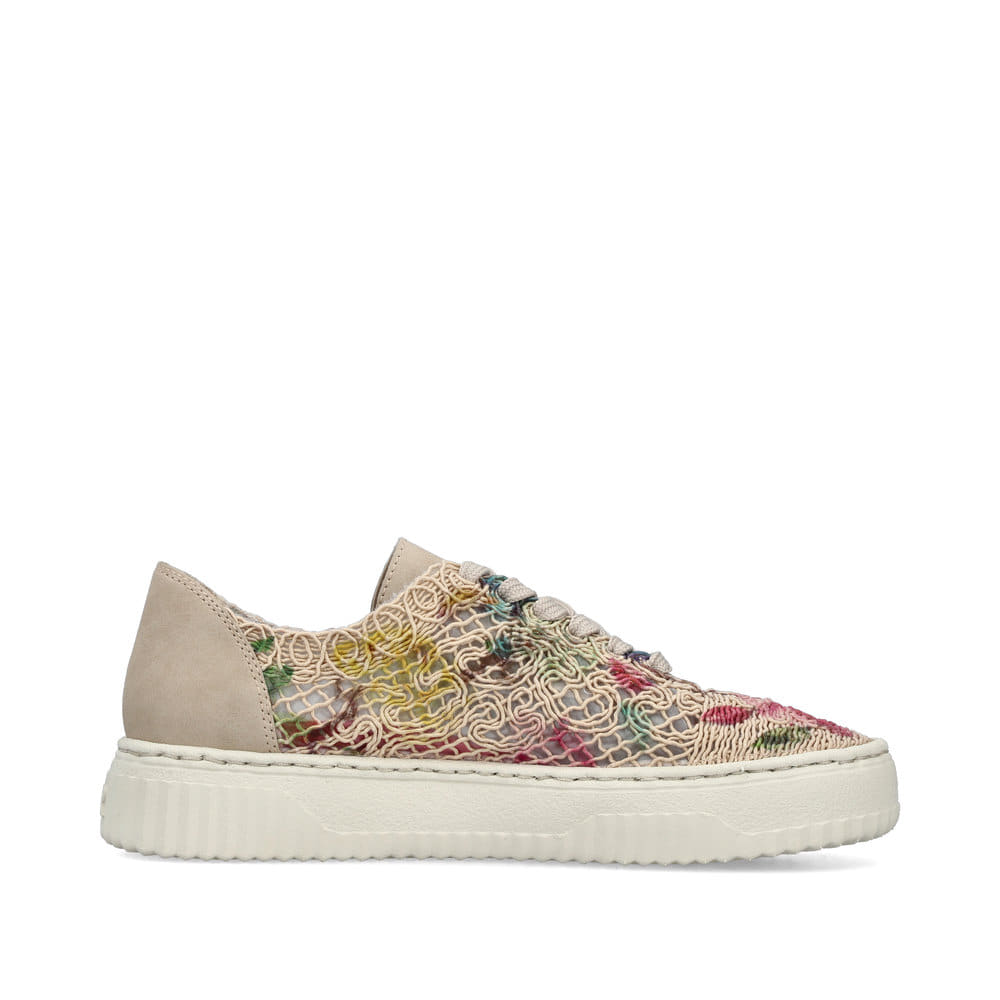 Mehrfarbige vegane Rieker Damen Sneaker Low N9919-91 mit floralem Muster. Schuh Innenseite.