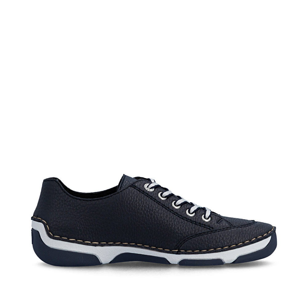 Blaue Rieker Damen Schnürschuhe 55901-14 aus Glattleder mit modernen Ziernähten. Schuh Innenseite.