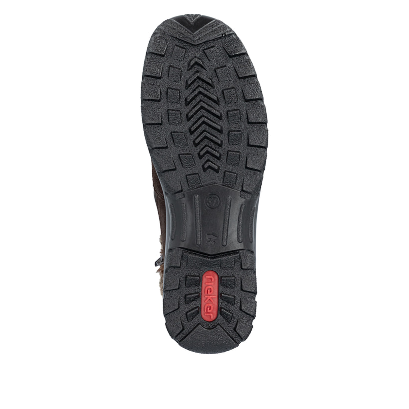 Dunkelbraune Rieker Damen Kurzstiefel L7162-25 aus Rauleder. Schuh Laufsohle.