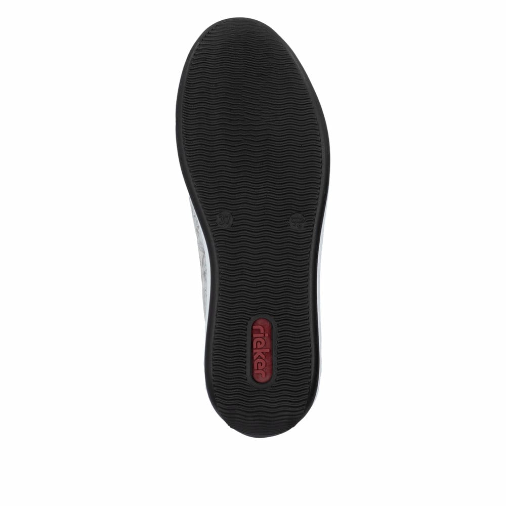 Baskets basses Rieker blanches pour femme N1112-80 avec motif floral. Semelle extérieure de la chaussure.