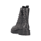 Graue vegane Rieker Damen Biker Boots 73210-42 mit Leo-Print. Schuh von hinten.