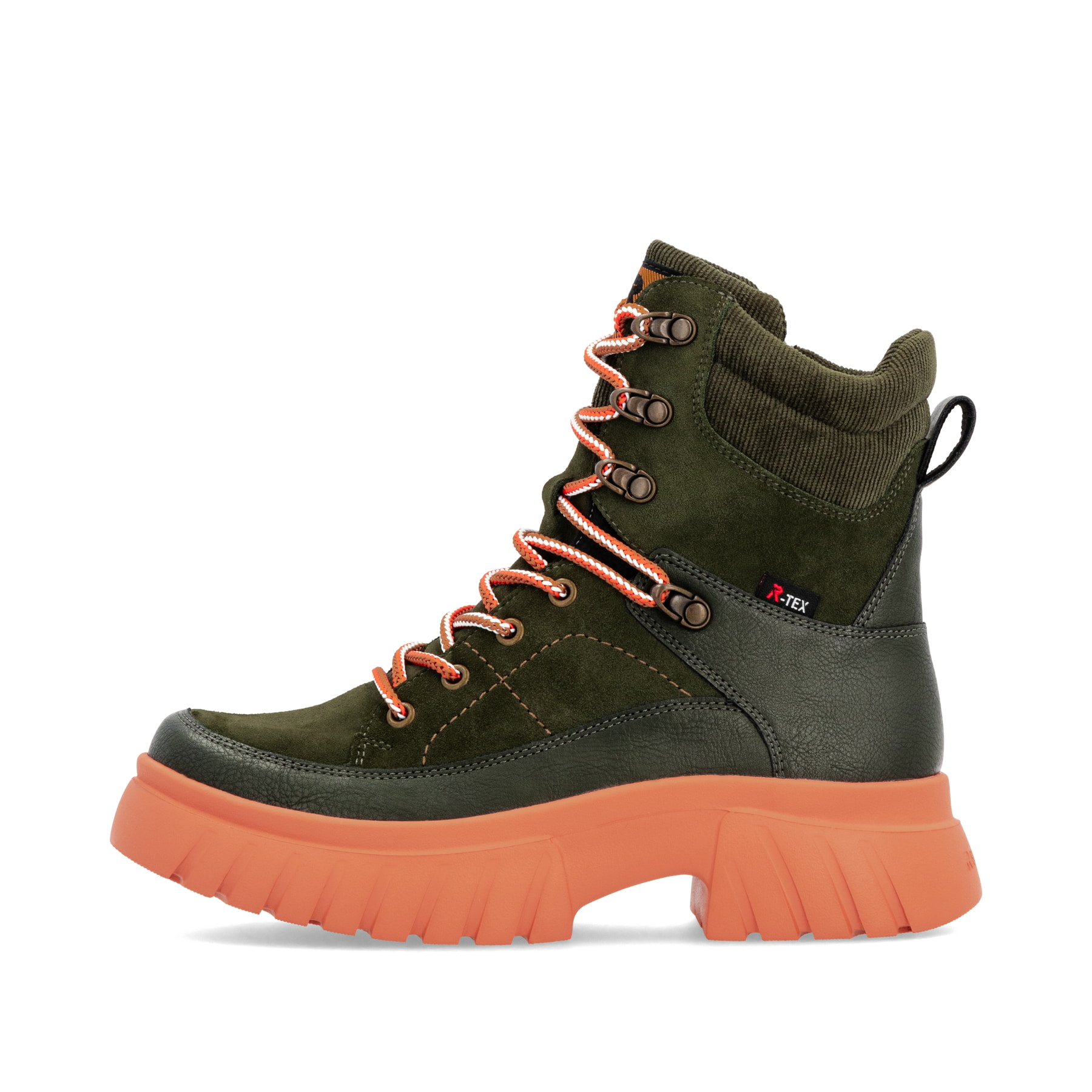 Bottes à lacets Rieker vertes pour femme W1871-54 avec membrane RiekerTEX. Côté extérieur de la chaussure.