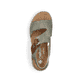 Khakifarbene Rieker Damen Riemchensandalen 66280-52 mit einem Klettverschluss. Schuh von oben.