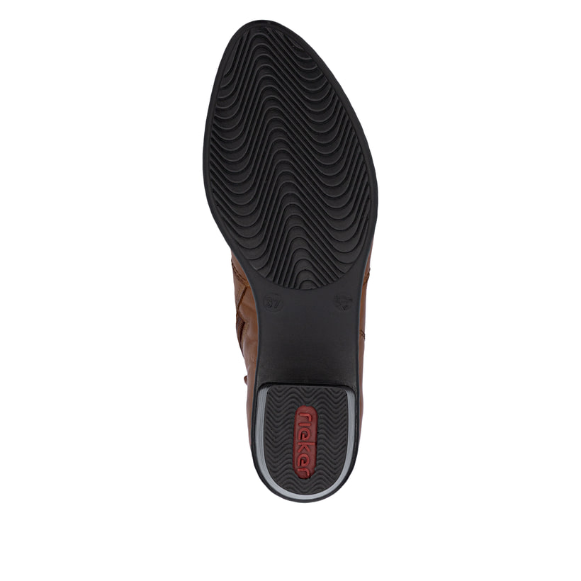 Braune Rieker Damen Stiefeletten Y0797-24 aus Glattleder mit trendiger Schnalle. Schuh Laufsohle.