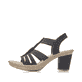Schwarze Rieker Riemchensandaletten 66526-00 mit Strasssteinen sowie Gummizug. Schuh Außenseite.