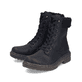 Schwarze Rieker Damen Schnürstiefel 78220-00 mit einem Reißverschluss. Schuhpaar seitlich schräg.