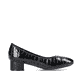 Glanzschwarze Rieker Damen Pumps 49260-02 mit einer Profilsohle mit Blockabsatz. Schuh Innenseite
