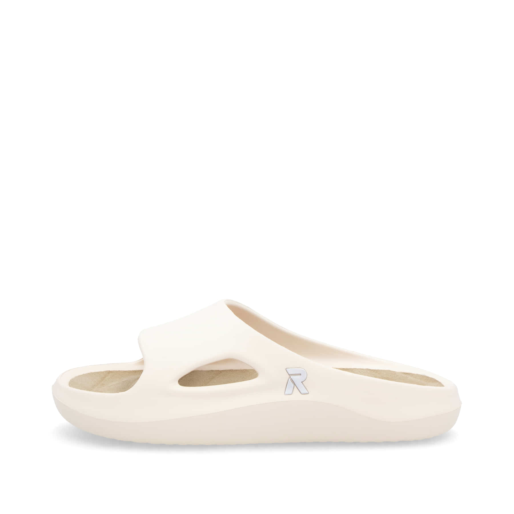 Beige Rieker Herren Pantoletten U3350-60 mit flexibler und ultraleichter Sohle. Schuh Außenseite.