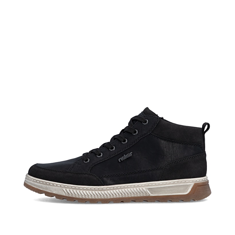 Schwarze Rieker Herren Sneaker High 37006-00 mit einem Reißverschluss. Schuh Außenseite.