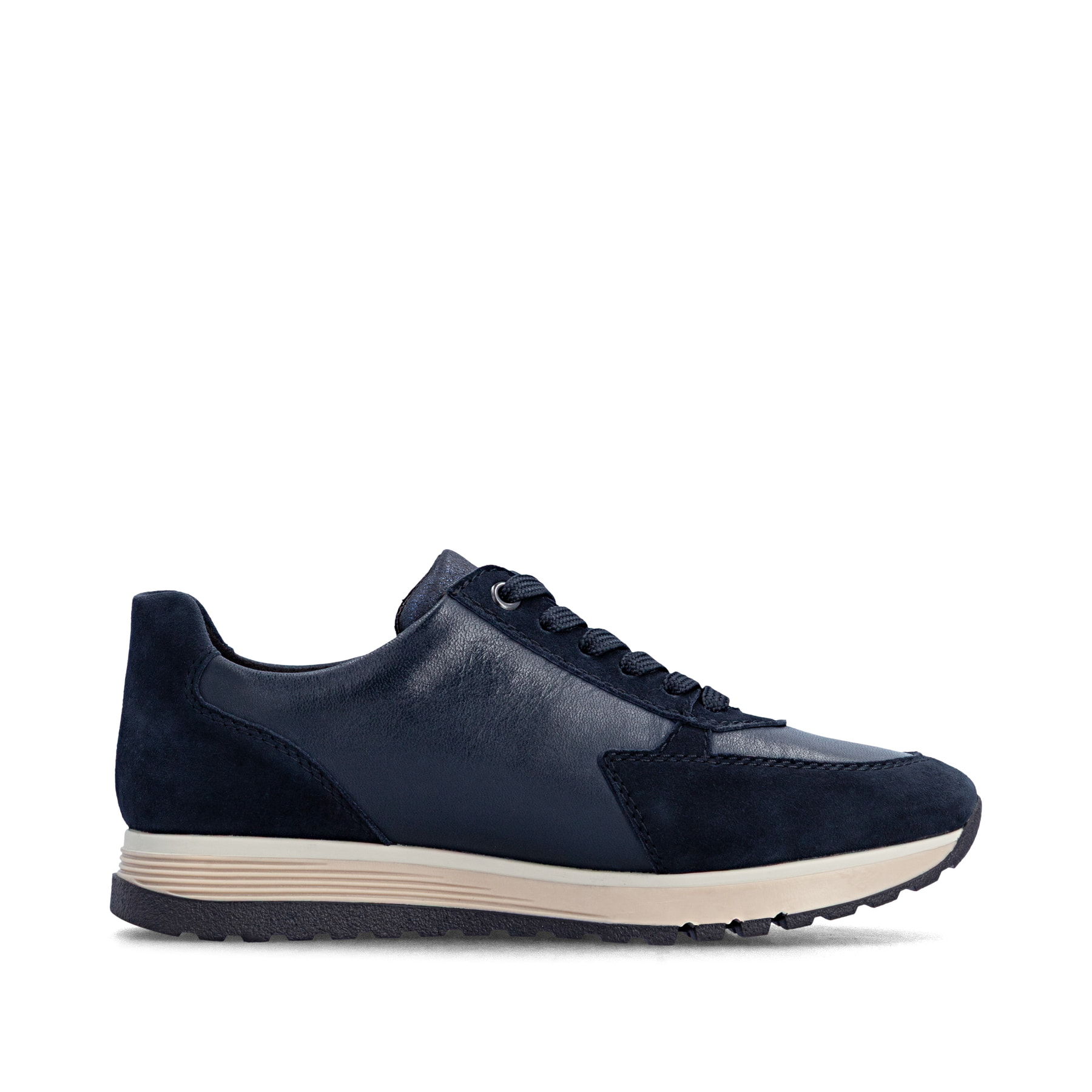 Dunkelblaue Rieker Damen Sneaker Low 49010-14 aus Rauleder mit Reißverschluss. Schuh Innenseite.