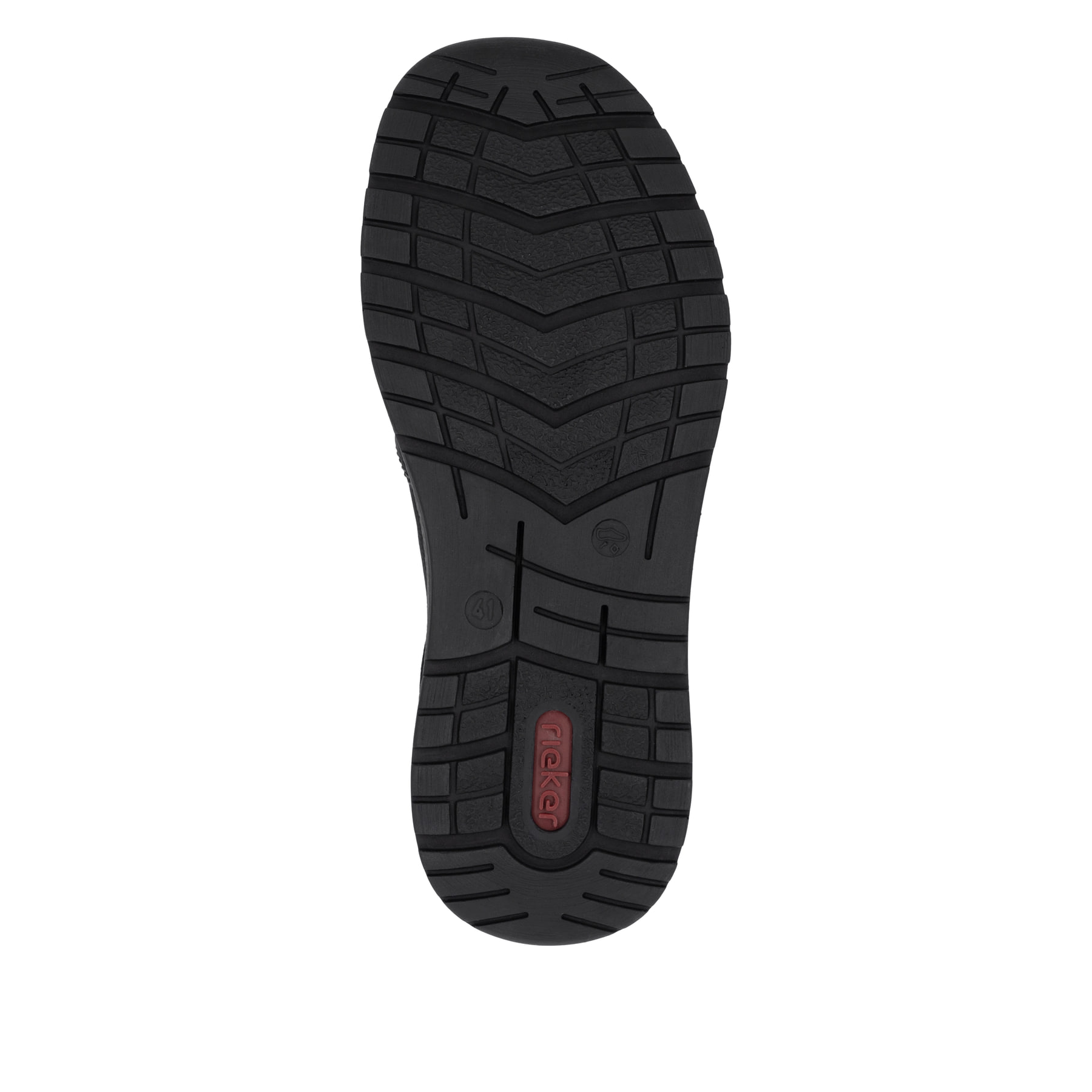 Mocassins Rieker noirs pour homme B9062-00 avec bande élastique. Semelle extérieure de la chaussure.