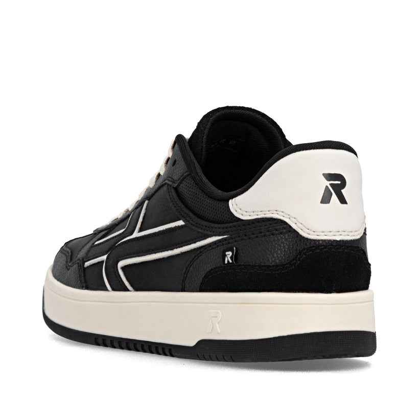 Baskets basses Rieker noires pour homme U1900-00 avec semelle durable. Chaussure vue de l'arrière.