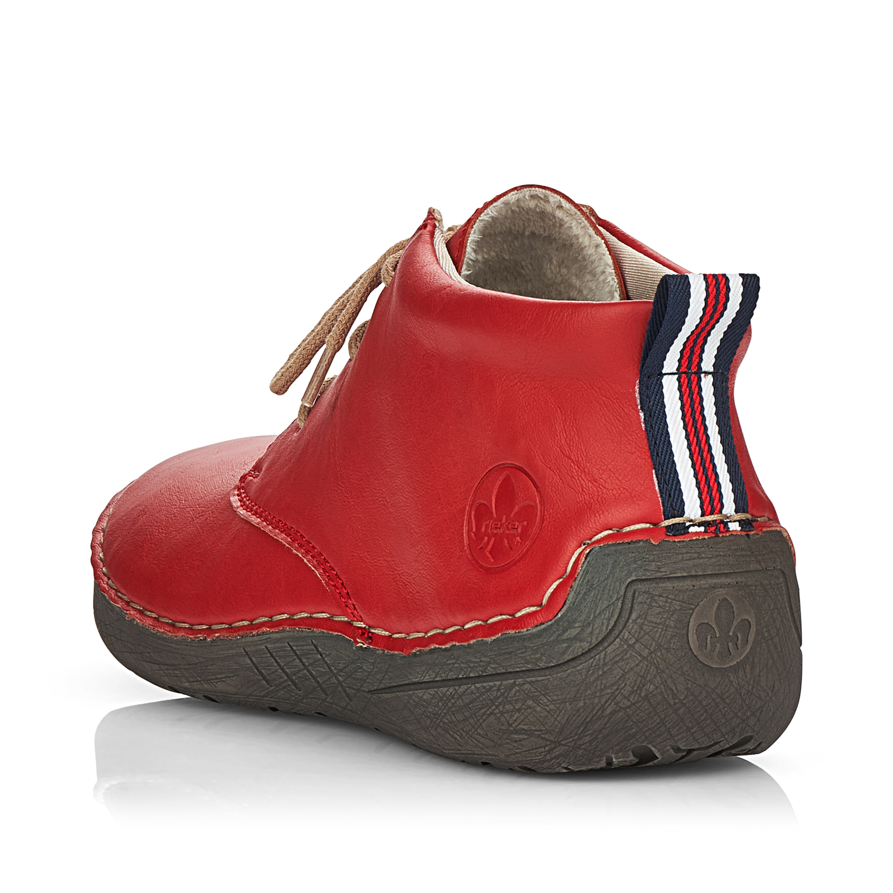 Rote Rieker Damen Schnürschuhe 52522-33 mit einer extra weichen Decksohle. Schuh von hinten.