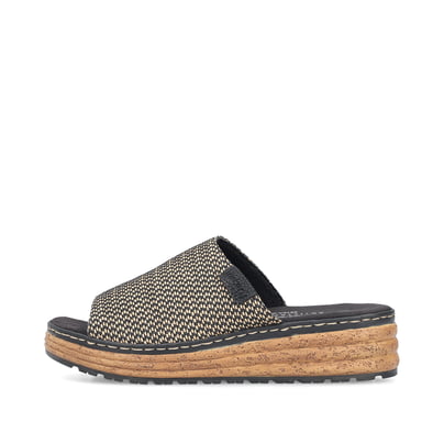Mehrfarbige Rieker Damen Pantoletten 62768-90 mit der Extraweite H. Schuh Außenseite.