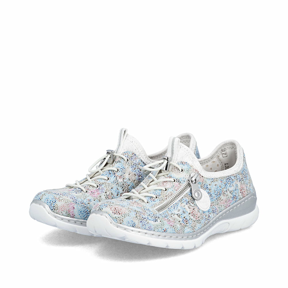 Mocassins Rieker multicolores pour femme L3252-91. Chaussures inclinées sur le côté.