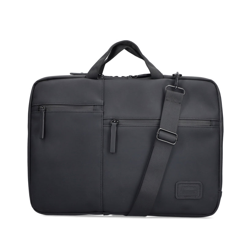 Sac pour ordinateur portable Rieker H5000-01 en noir avec grand espace de rangement, bandoulière amovible et fermeture éclair. Face avant.