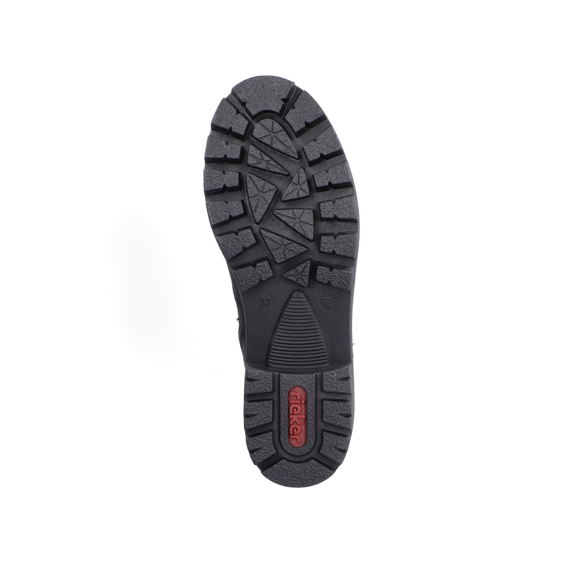 Graphitschwarze Rieker Damen Schnürstiefel 79240-00 mit Schnürung und Reißverschluss. Schuh Laufsohle