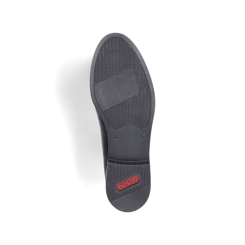Mocassins Rieker noirs pour femme 46262-01 en cuir lisse. Semelle extérieure de la chaussure.