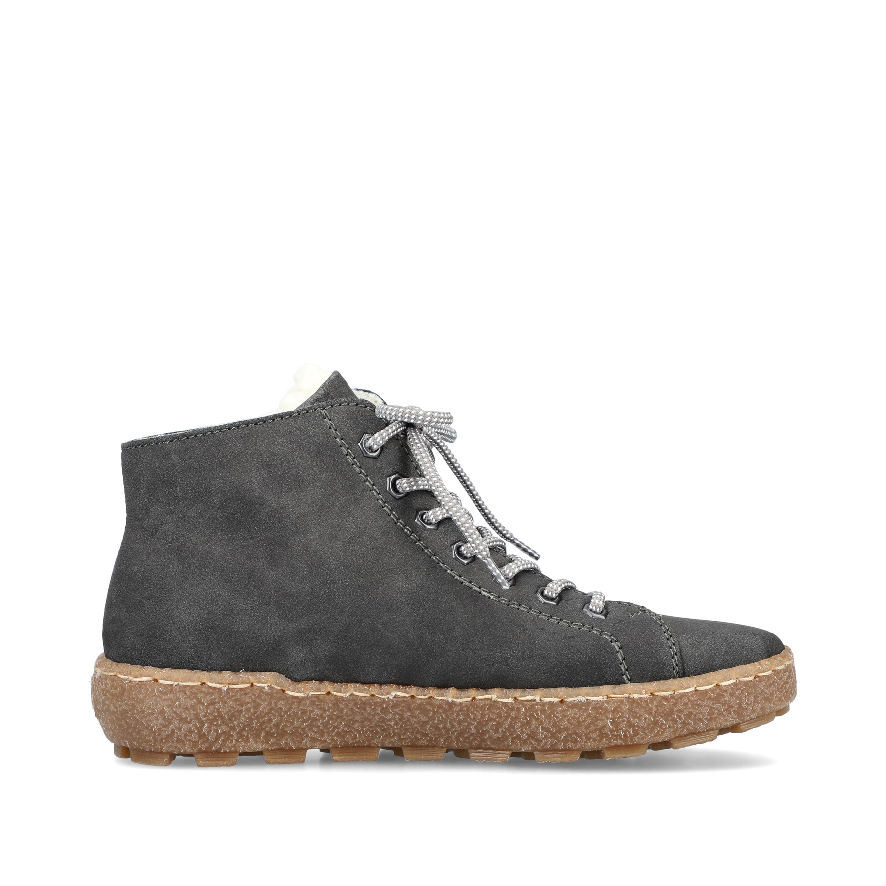 Asphaltgraue Rieker Damen Schnürschuhe N1020-45 mit Schnürung und Reißverschluss. Schuh Innenseite