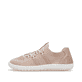 Rosane vegane Rieker Damen Slipper 52854-31, Barfußschuhe mit einem Gummizug. Schuh Außenseite.
