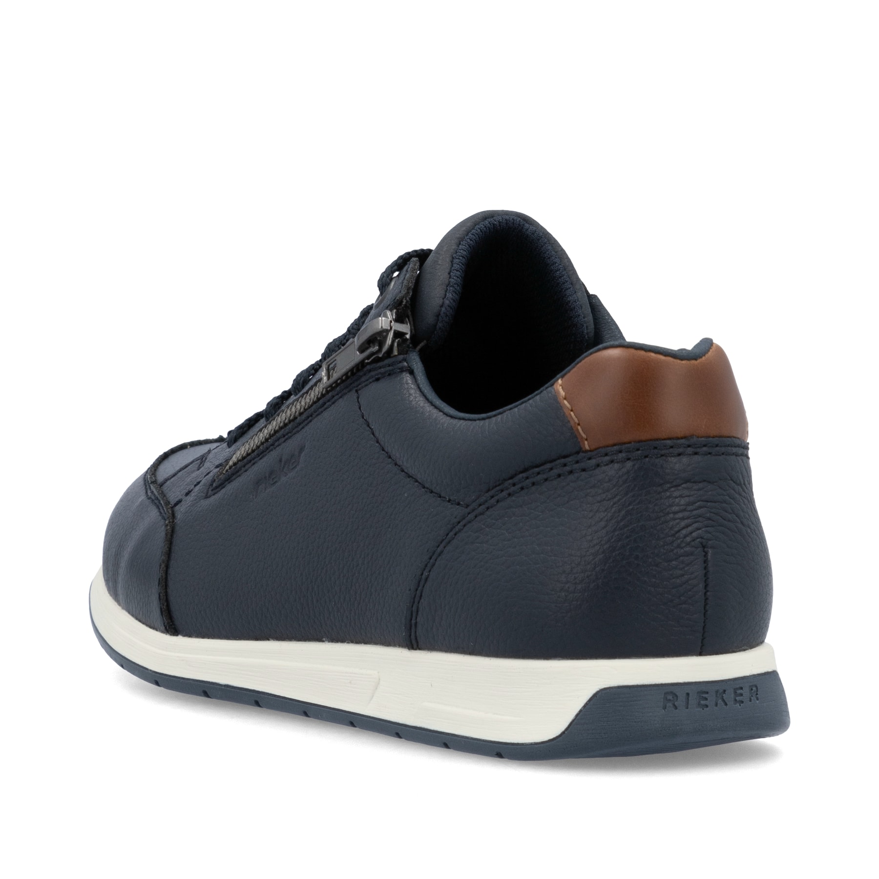 Blaue Rieker Herren Sneaker Low 11903-14 mit einem Reißverschluss. Schuh von hinten.