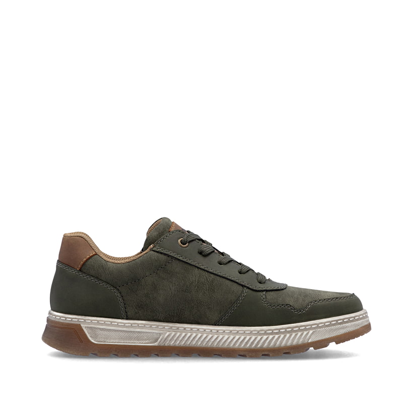 Baskets basses Rieker vertes pour homme 37029-52 avec fermeture éclair. Chaussure vue de l'arrière.