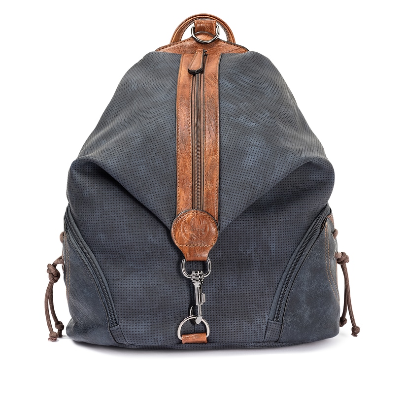Rieker Damen Rucksack H1055-14 in Pazifikblau-Braun aus Kunstleder mit Reißverschluss. Rucksack Vorderseite.