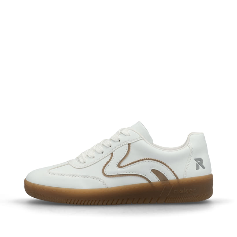Weiße Rieker Damen Sneaker Low M5512-81 mit einer Schnürung. Schuh Außenseite.