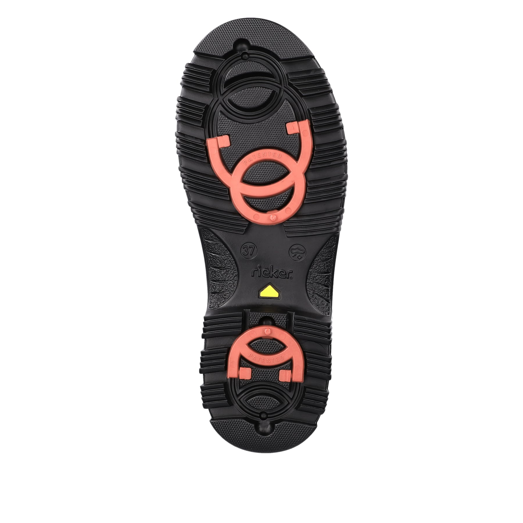 Tiefschwarze Rieker Damen Kurzstiefel X8250-00 mit Flip-Grip Sohle. Schuh Laufsohle.