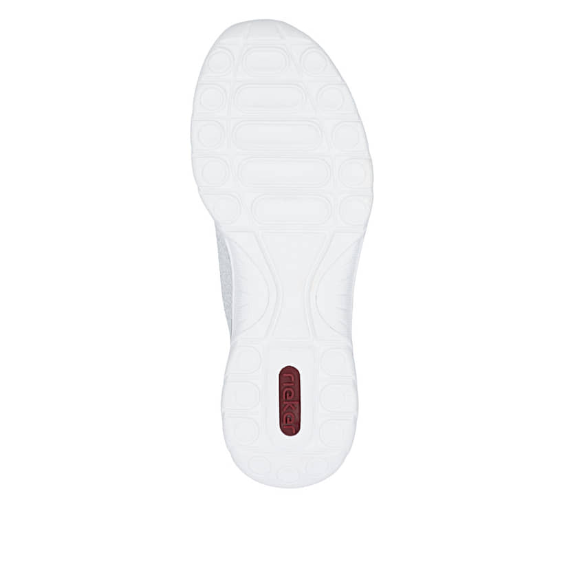 Silberne Rieker Damen Slipper L3261-90 mit easy Hineinschlüpf-Möglichkeit. Schuh Laufsohle.