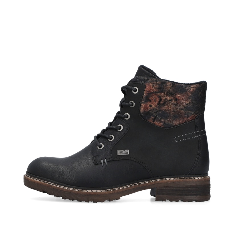 Schwarze Rieker Damen Schnürstiefel 94712-00 mit wasserabweisender TEX-Membran. Schuh Außenseite.